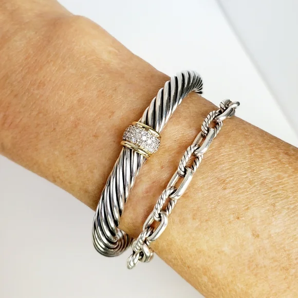 David Yurman 7mm Diamond Station Bracelet with 18k Gold - Picture 4 of 5